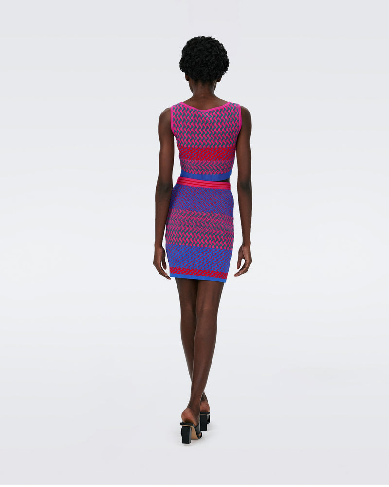 Dvf Viv Skirt In Multicolor Zigzag Strip Pk/Bu