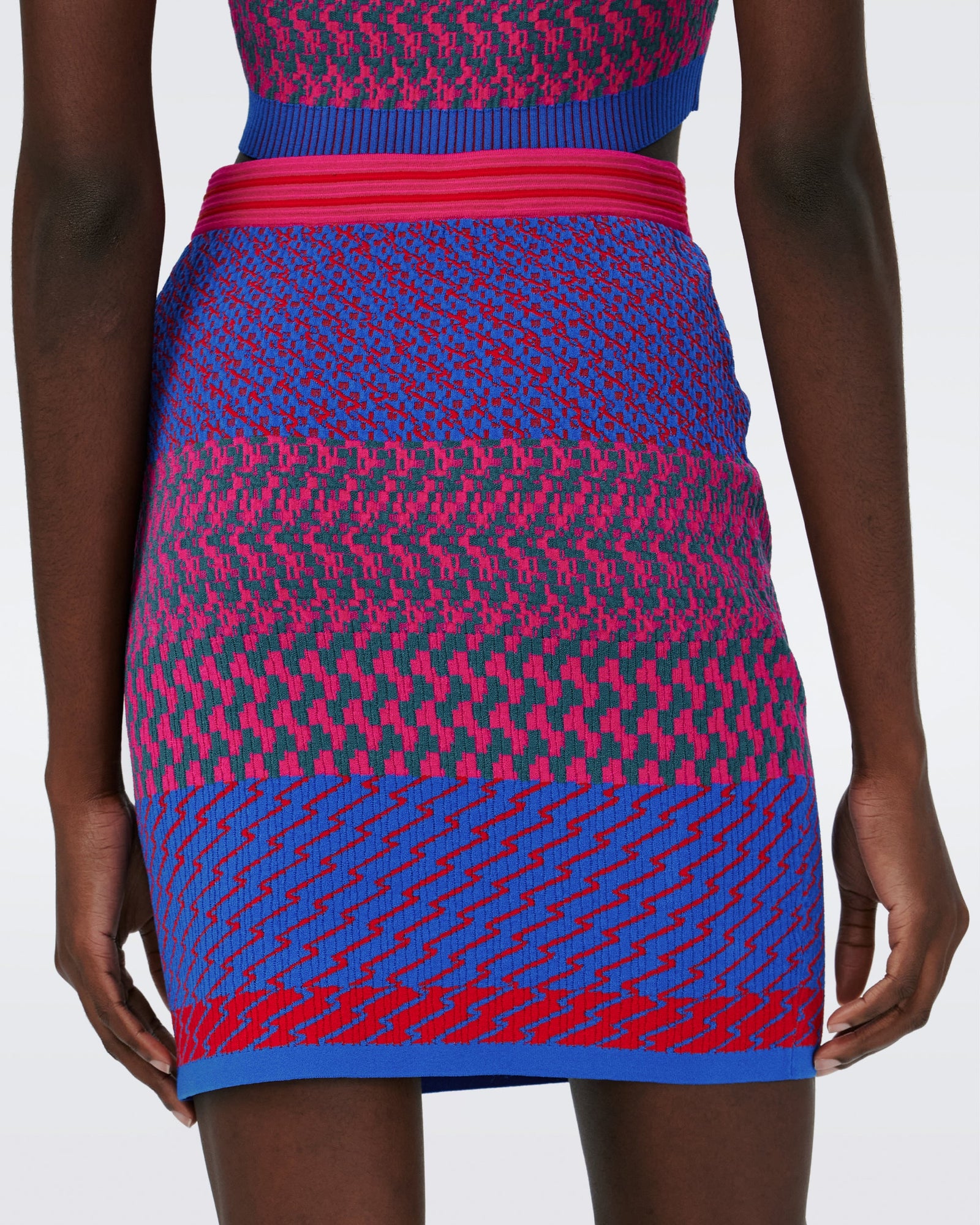 Dvf Viv Skirt In Multicolor Zigzag Strip Pk/Bu