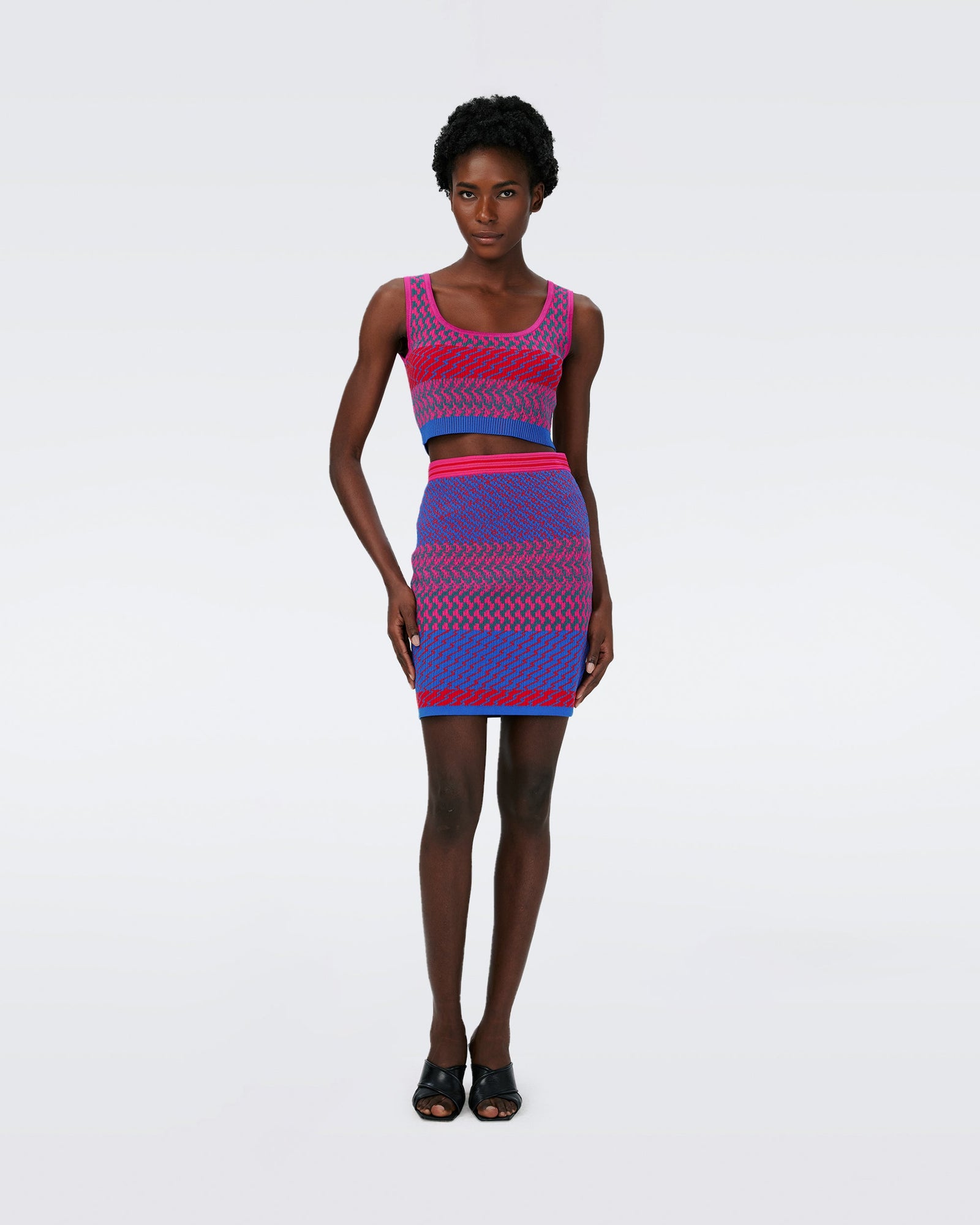 Dvf Viv Skirt In Multicolor Zigzag Strip Pk/Bu