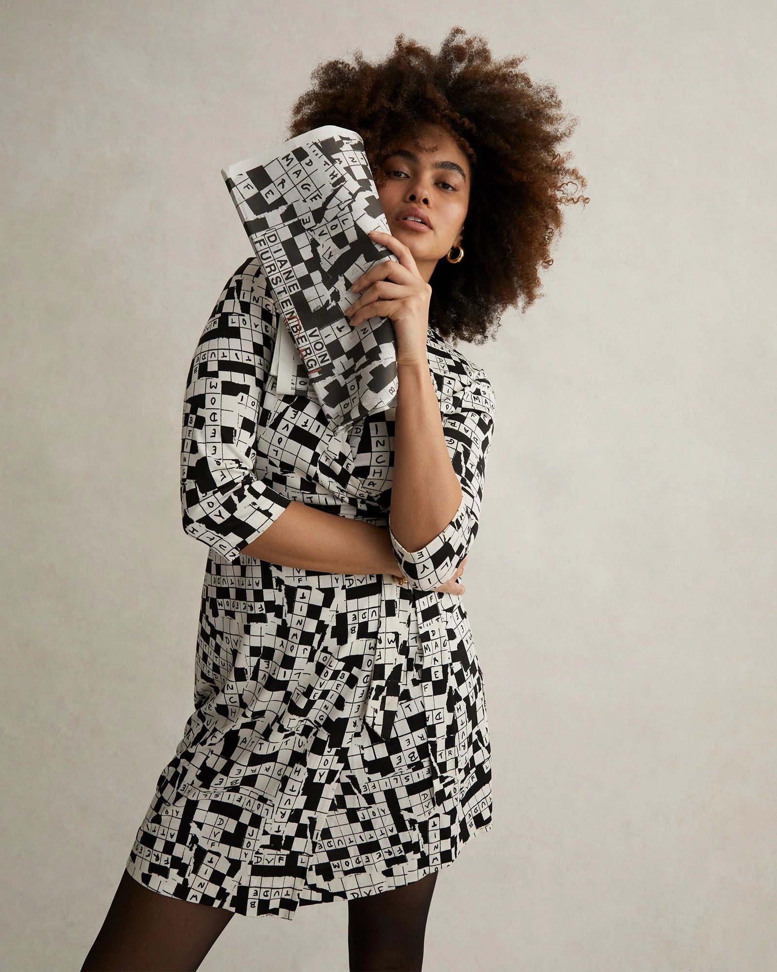 Julian Silk Jersey Wrap Dress in Tiny DVF 50th Crossword Ivory