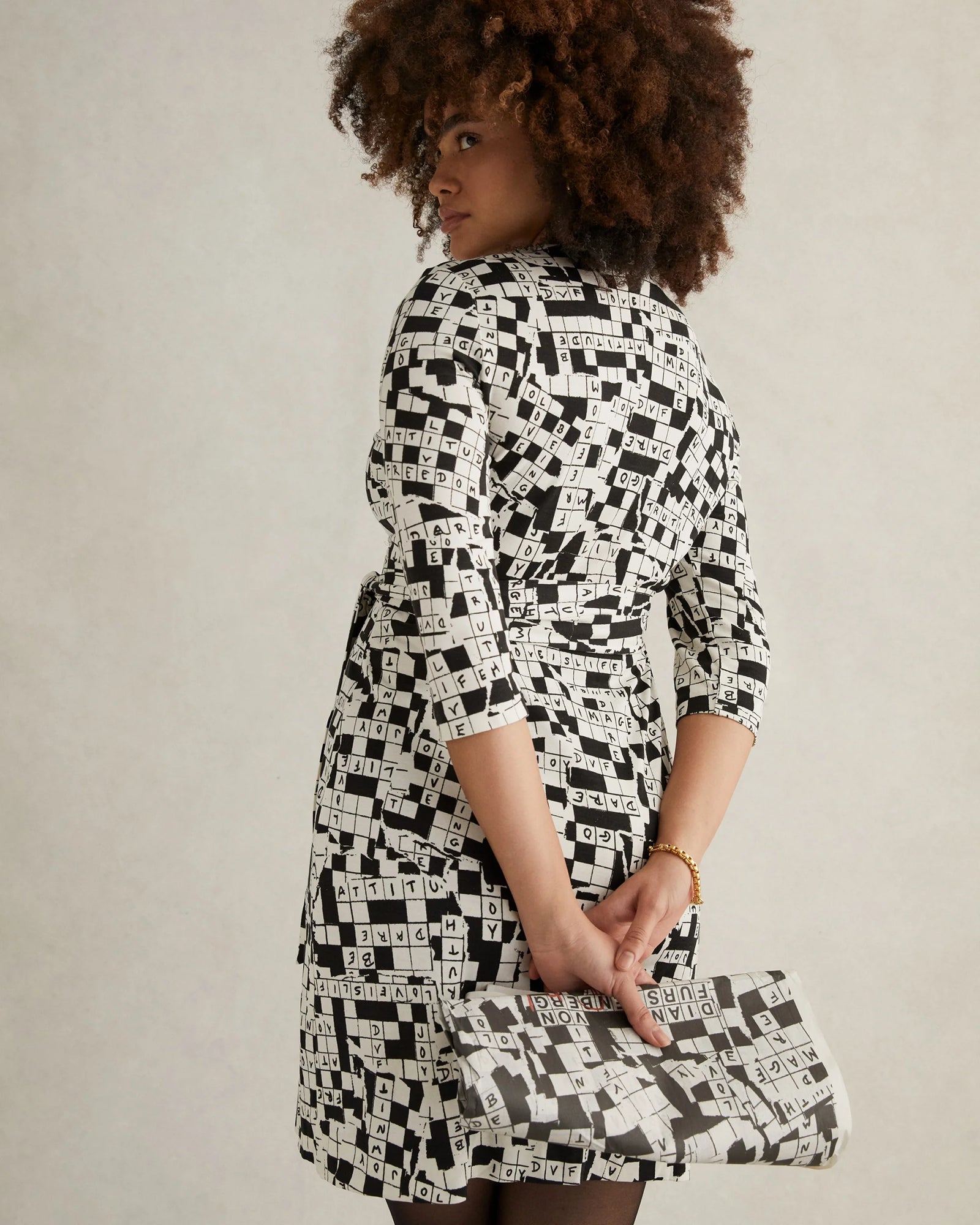 Julian Silk Jersey Wrap Dress in Tiny DVF 50th Crossword Ivory