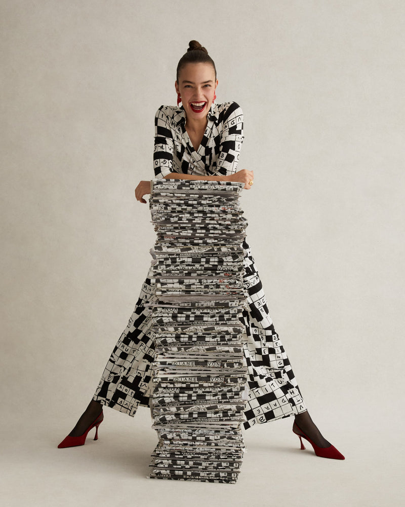 Abigail Silk Jersey Maxi Wrap Dress in DVF 50th Crossword Ivory