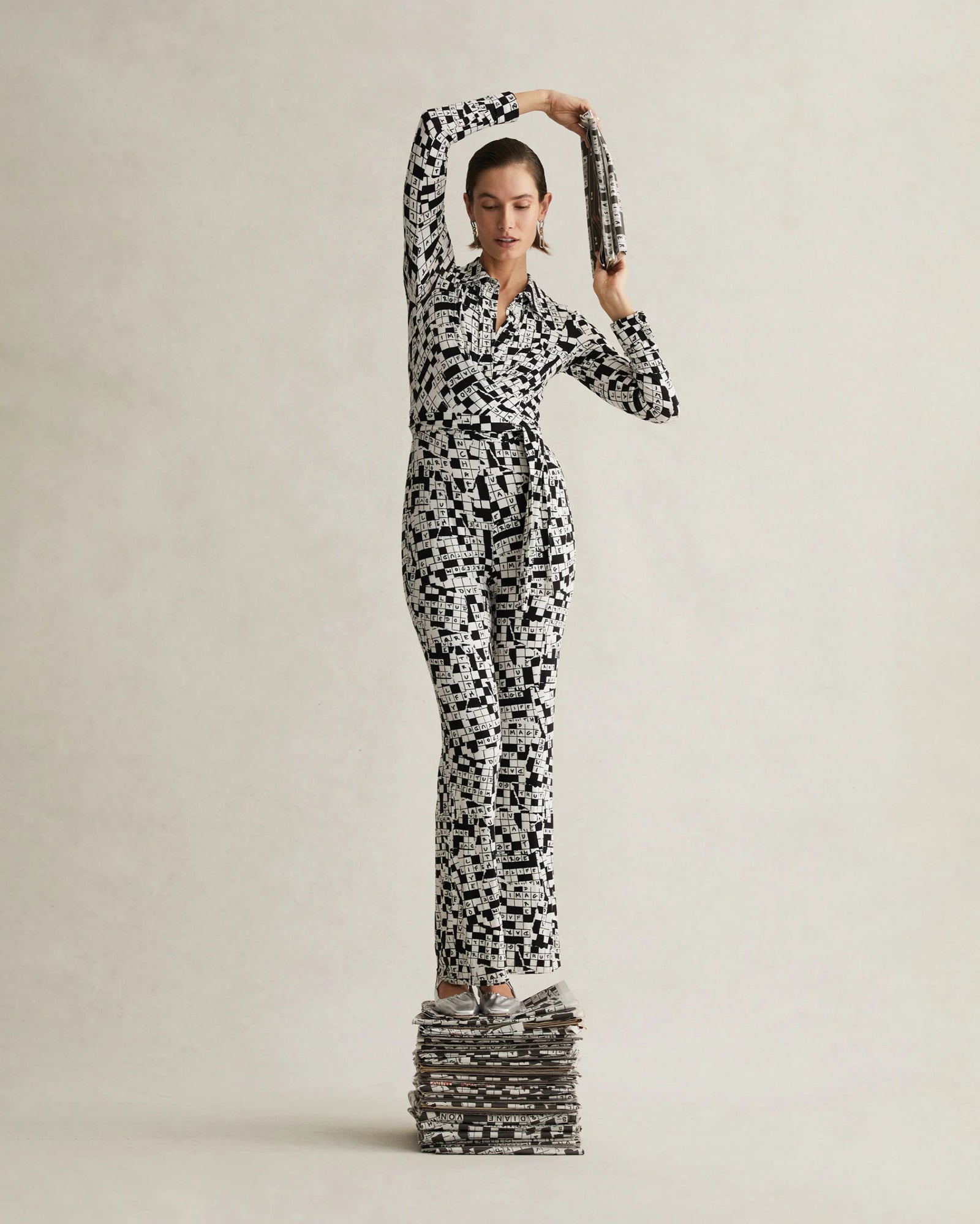 Michelle Jumpsuit in Tiny DVF 50th Crossword Ivory