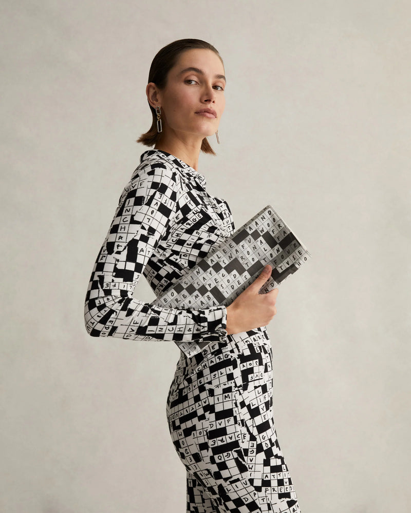 ankle-length dress crossword Crossword Puzzle Pattern Women's Print Crew Neck Classic Mini Dress XS at Amazon Women's Clothing store