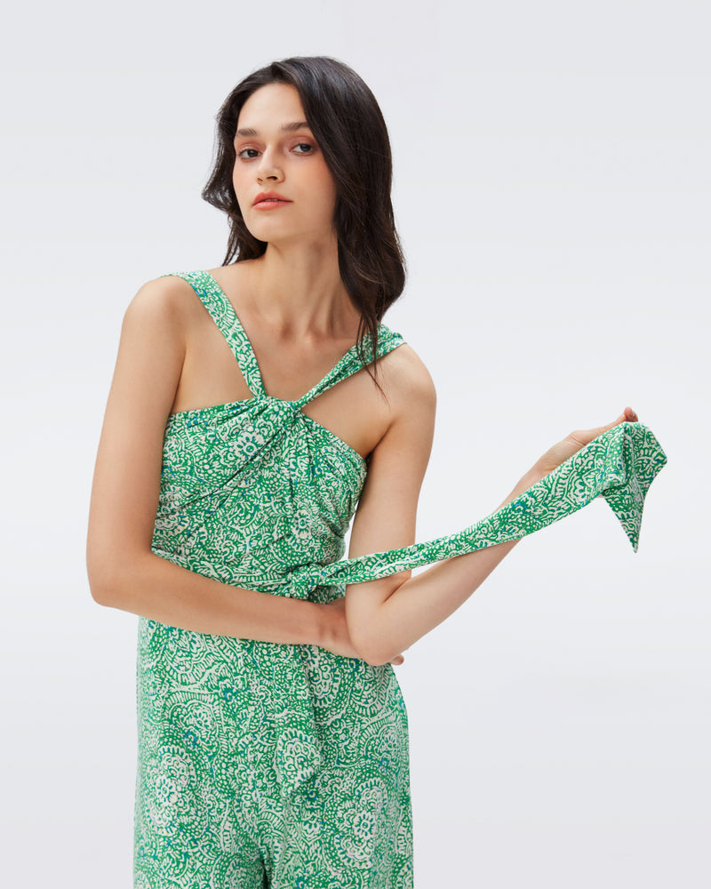 DVF dalila jumpsuit in athens paisley indian green