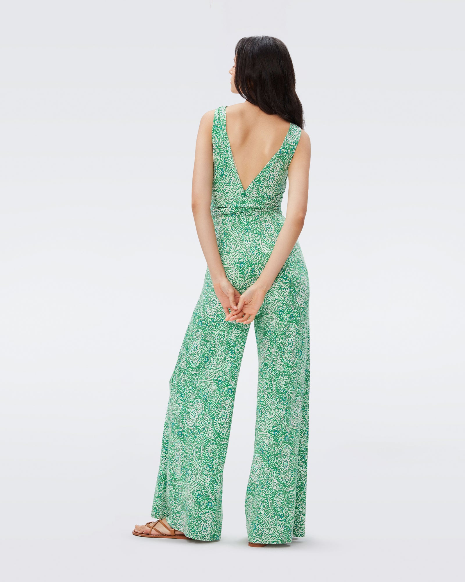 DVF dalila jumpsuit in athens paisley indian green