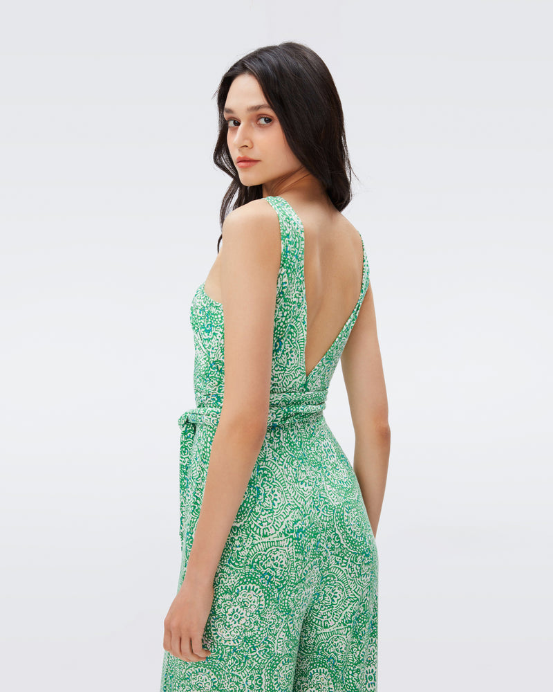DVF dalila jumpsuit in athens paisley indian green