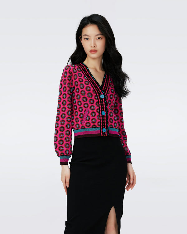 Dvf Bryant Cardigan In Flwer Tie Poison Pink