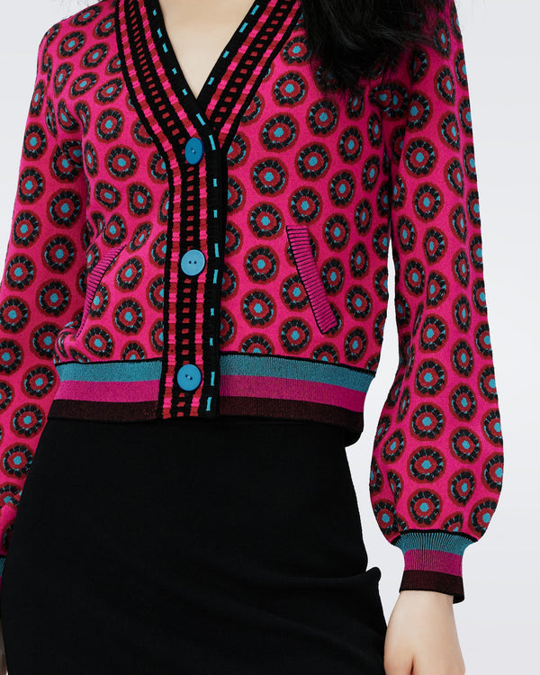 Dvf Bryant Cardigan In Flwer Tie Poison Pink