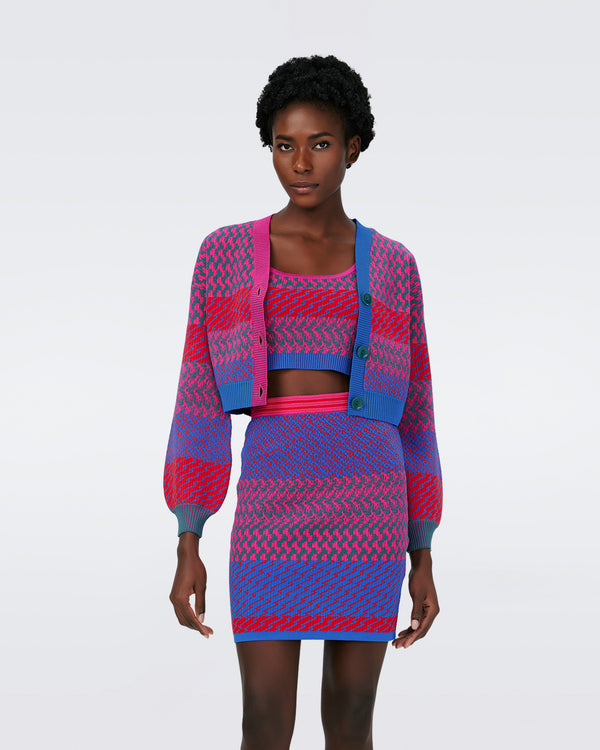 Dvf Rema Cardigan In Multicolor Zigzag Strip Pk/Bu