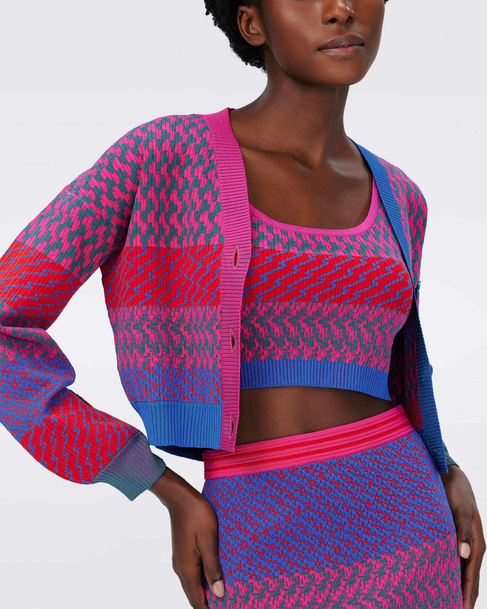 Dvf Rema Cardigan In Multicolor Zigzag Strip Pk/Bu