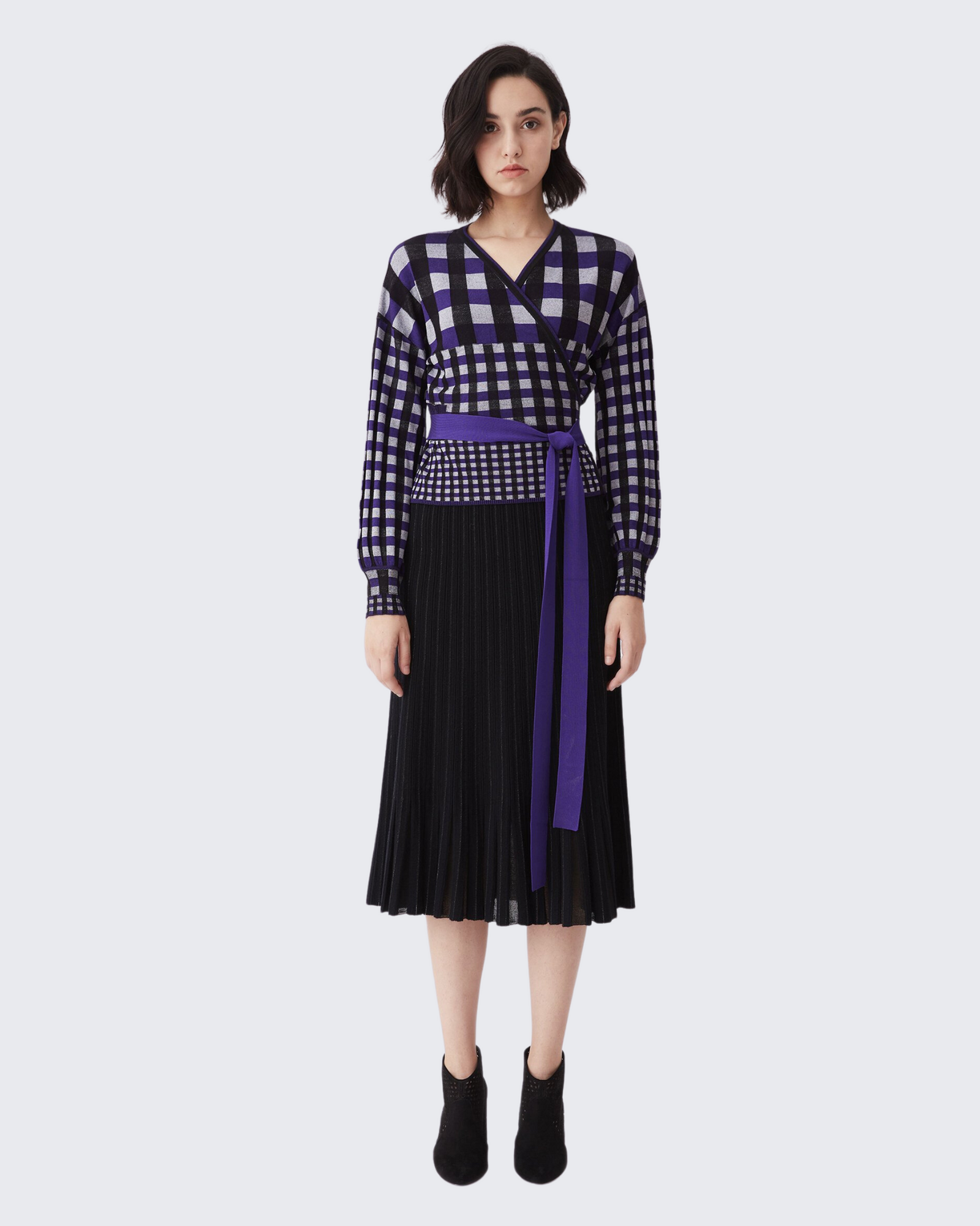 Ada Knit Wrap Top In Gingham