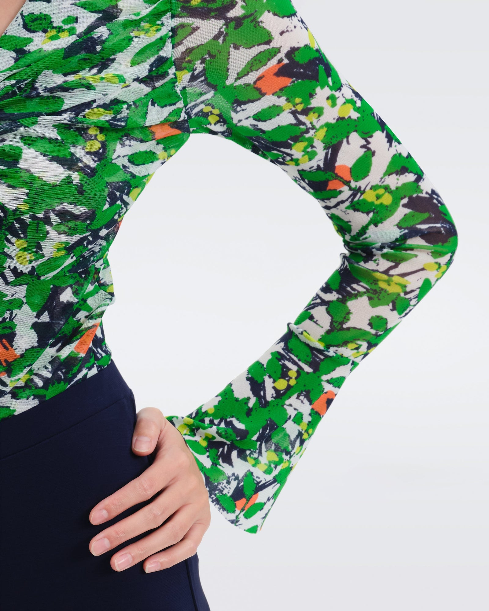 DVF Lyric Mesh Bodysuit in Scribble Garden White