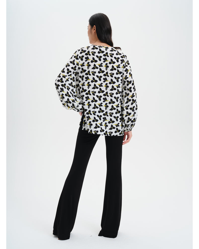 DVF Freddie Crepe Blouse in Tiny Graphic Flower Ivory