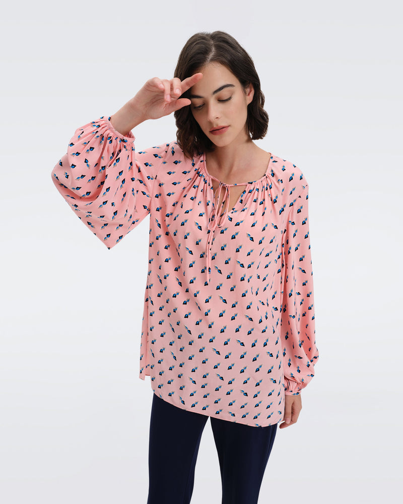 DVF freddie crepe blouse in twisted geo soft pink