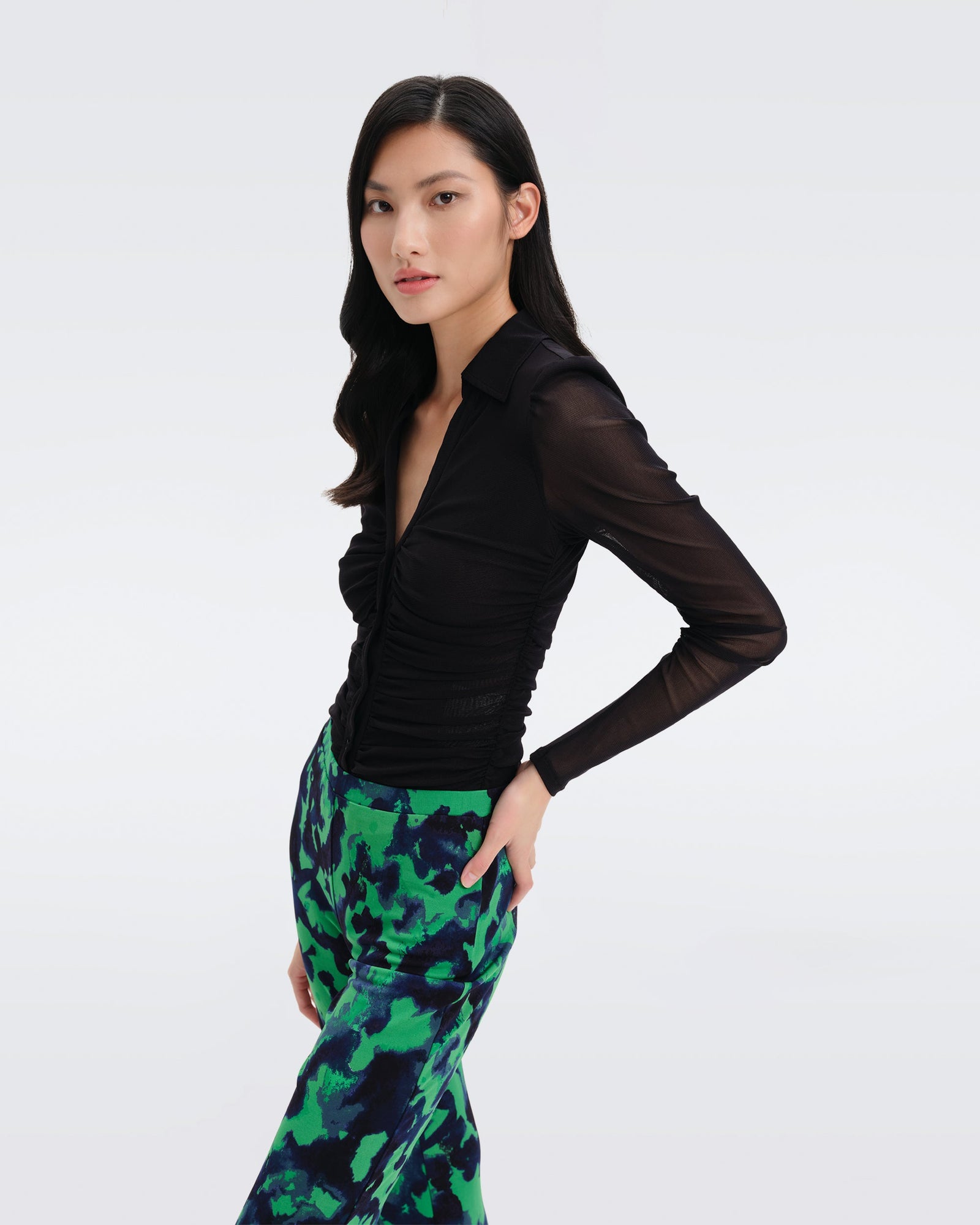 DVF Giorgi Mesh Bodysuit in Black