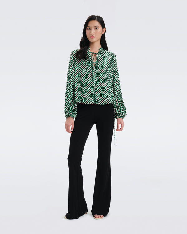 DVF Ginny Crepe Top in Tiny Painted Cube Indian Green