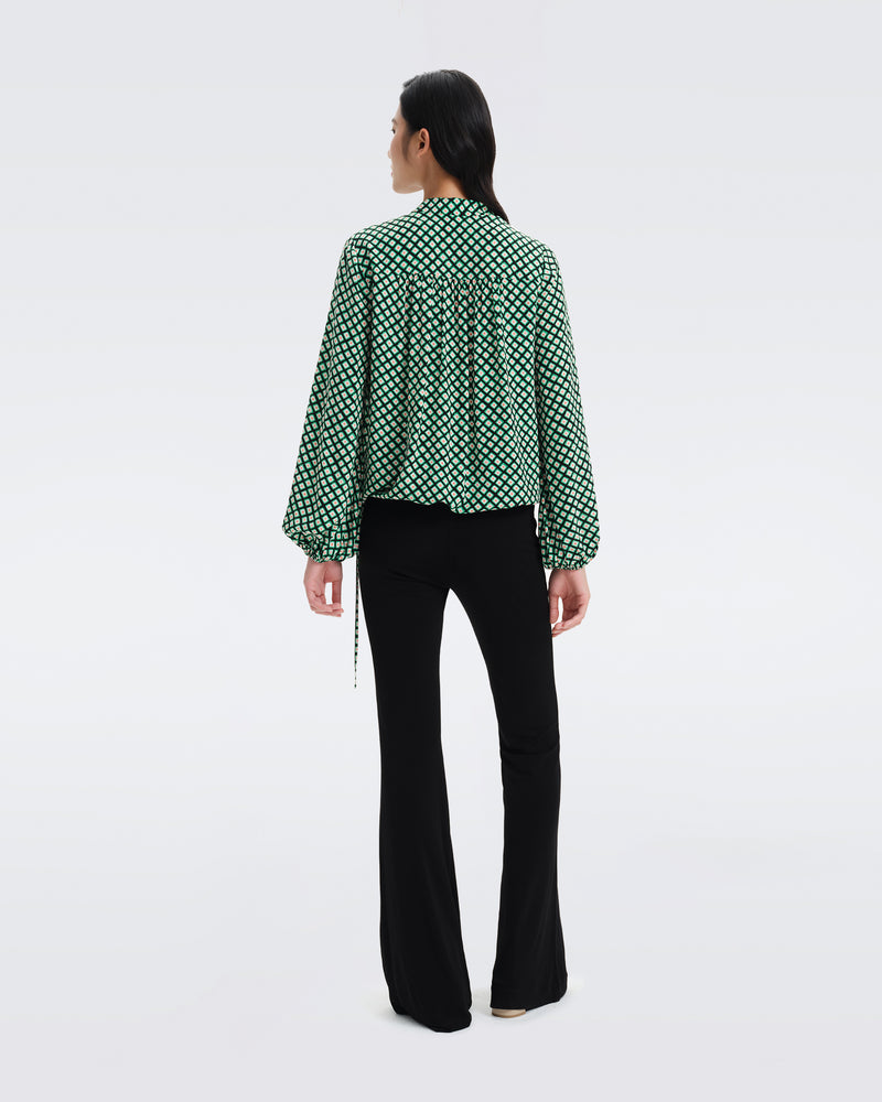 DVF Ginny Crepe Top in Tiny Painted Cube Indian Green