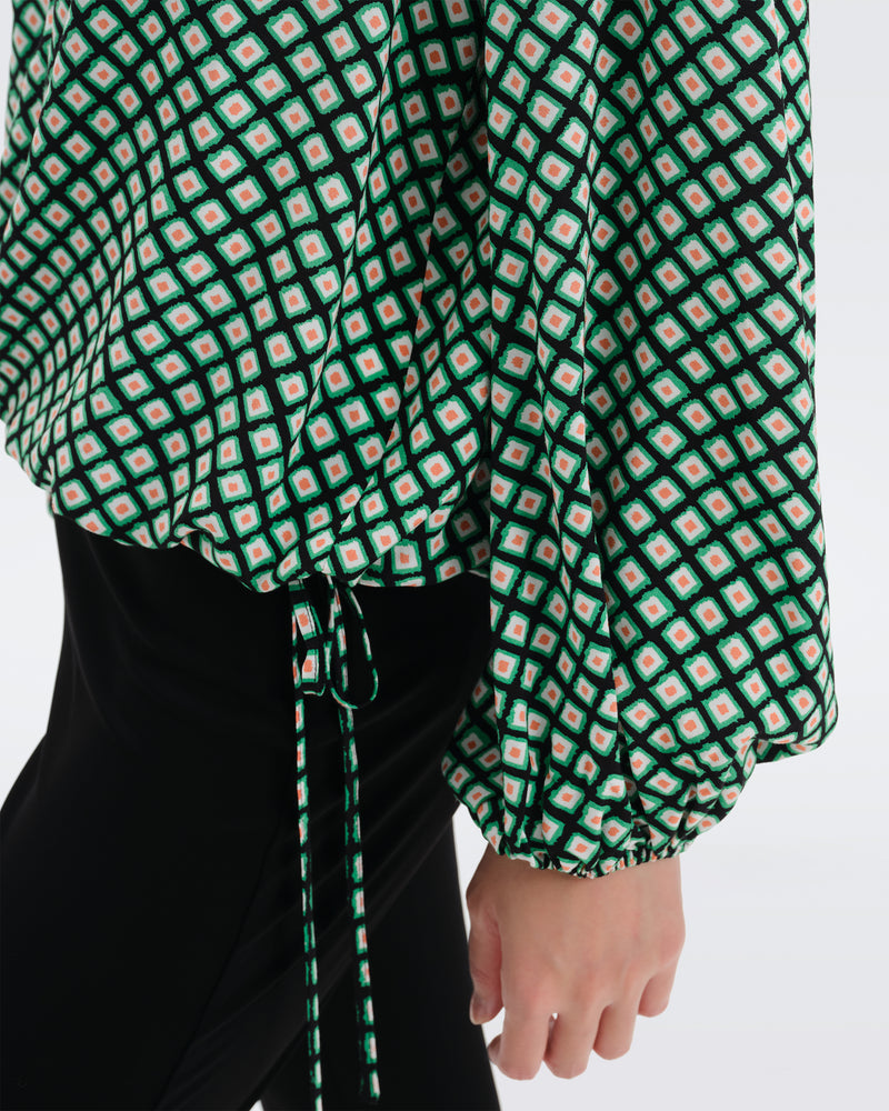 DVF Ginny Crepe Top in Tiny Painted Cube Indian Green