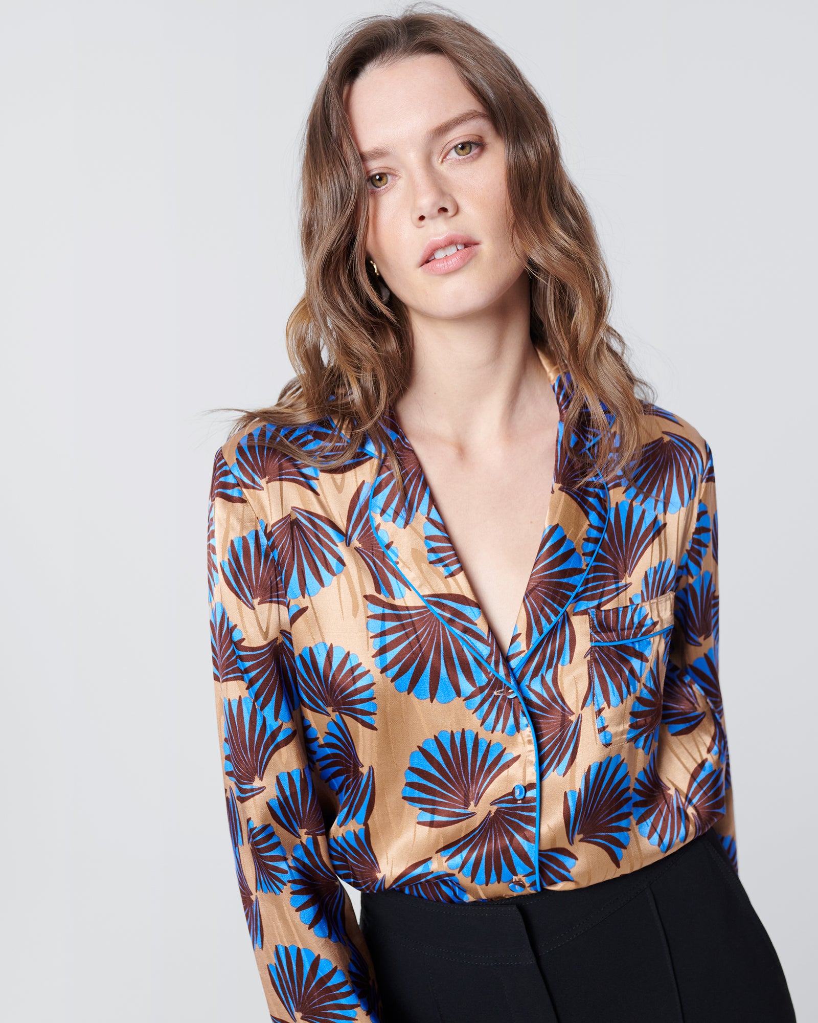 Long-Sleeve Pajama-Style Top