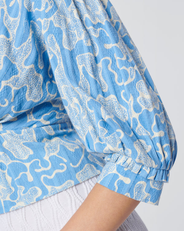 DVF Oxford Wrap Top in Gorgonian Sky Blue_Sleeve Details