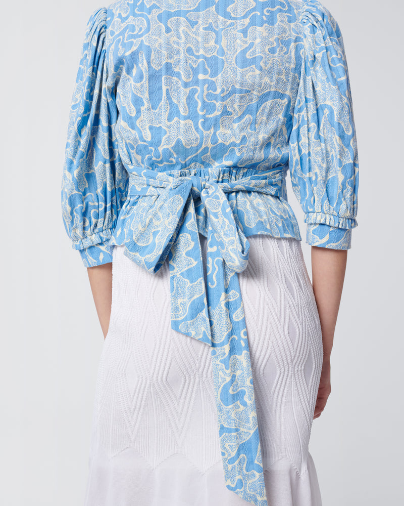DVF Oxford Wrap Top in Gorgonian Sky Blue_Knot