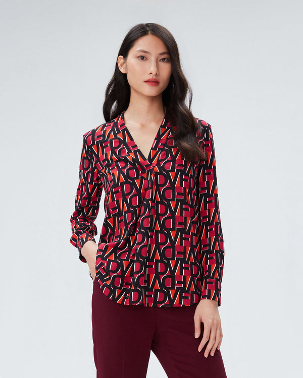 dvf sanorah top in dvf stamp med shocking beet