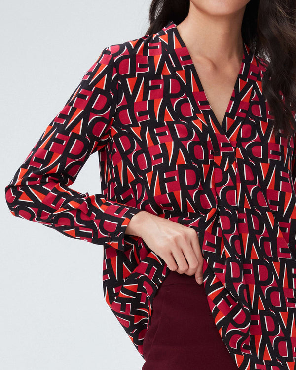 dvf sanorah top in dvf stamp med shocking beet