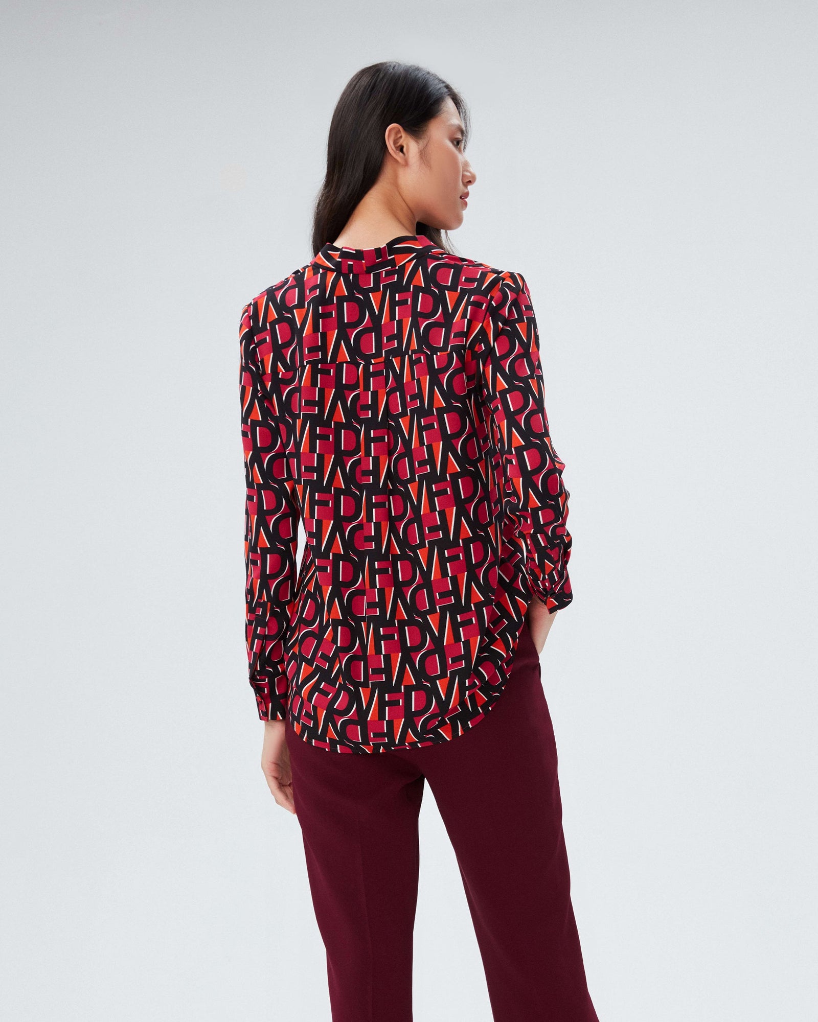 dvf sanorah top in dvf stamp med shocking beet
