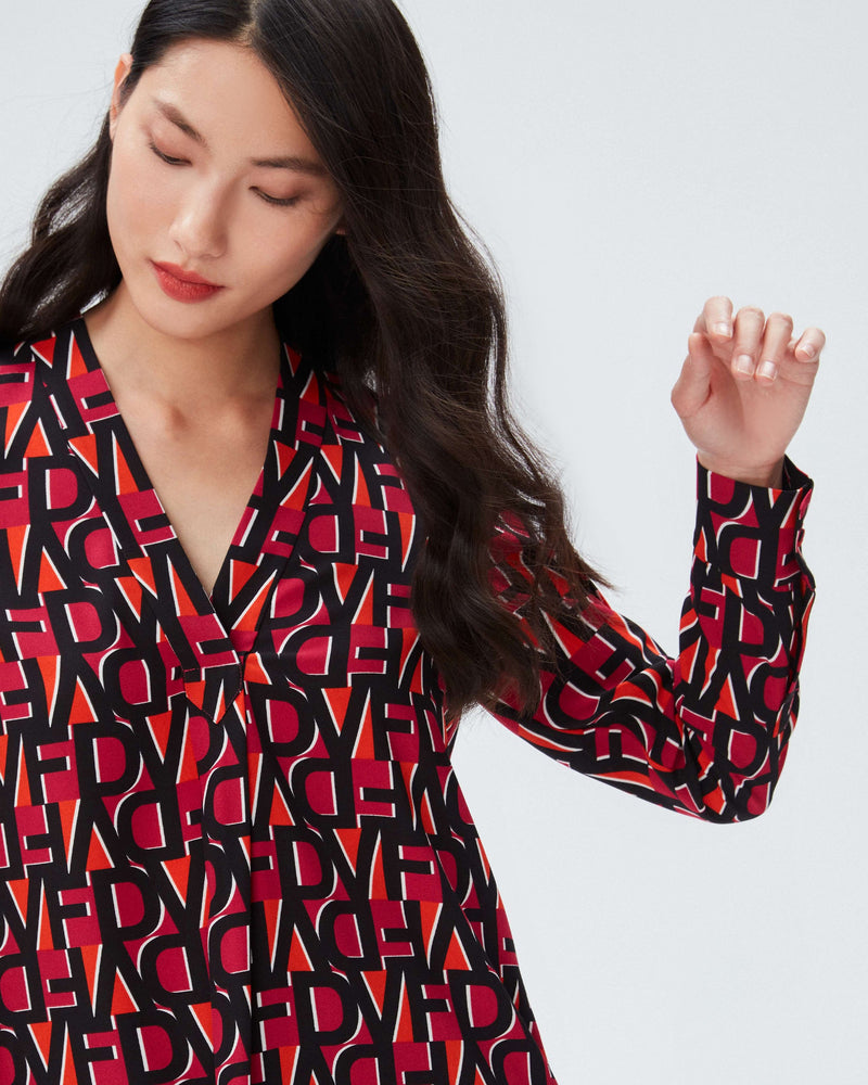 dvf sanorah top in dvf stamp med shocking beet