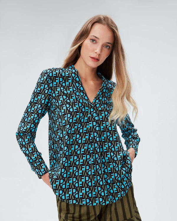 dvf sanorah top in dvf stamp sm pine green