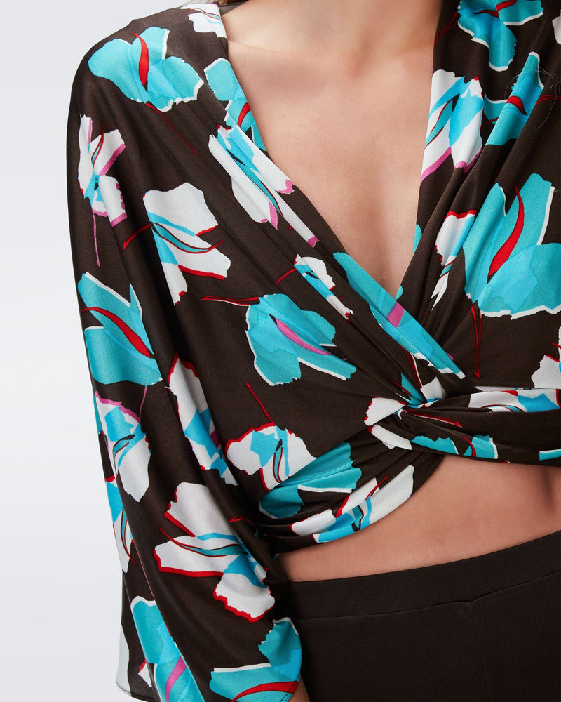 DVF fran top in giant paper tulip coco brown