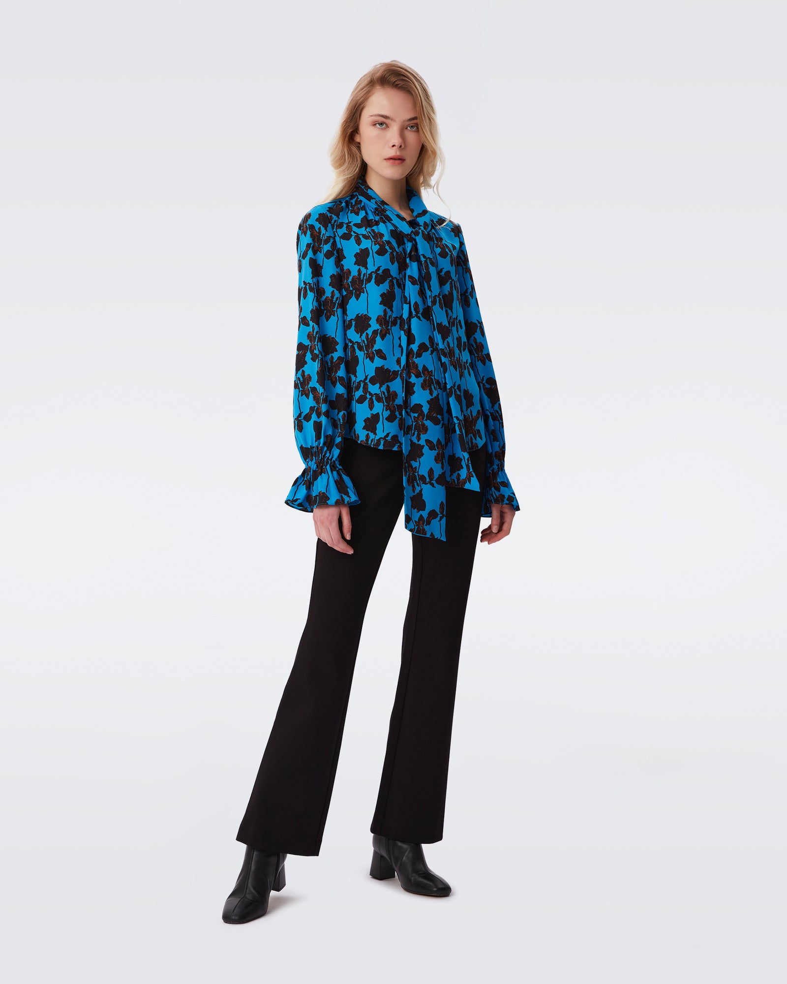 DVF tina top in midnight forest small sea blue