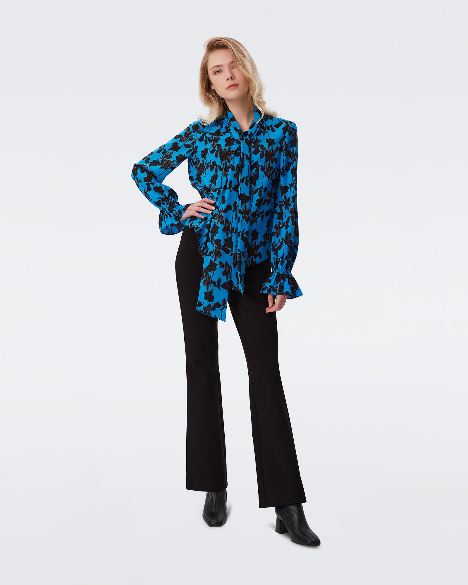DVF tina top in midnight forest small sea blue