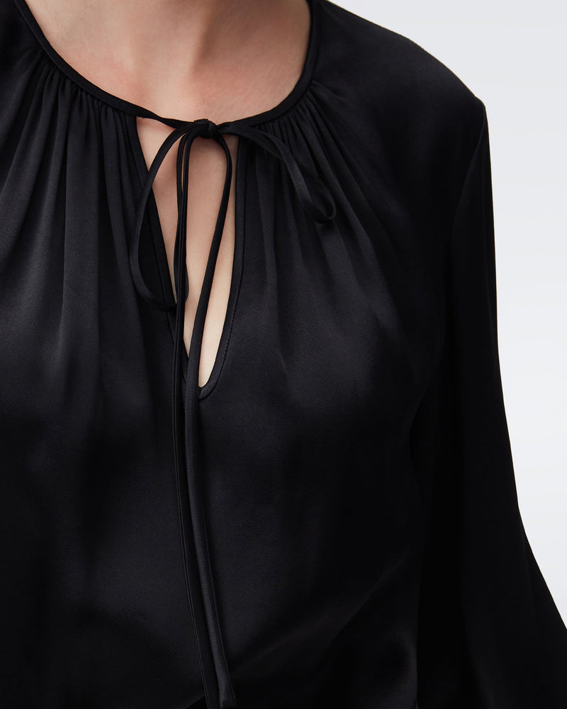 DVF new freddie satin blouse in black