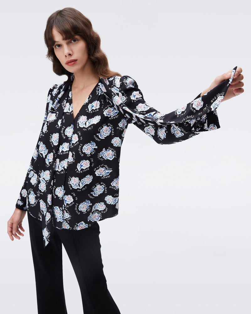 DVF harvey crepe top in dans le jardin large and small black
