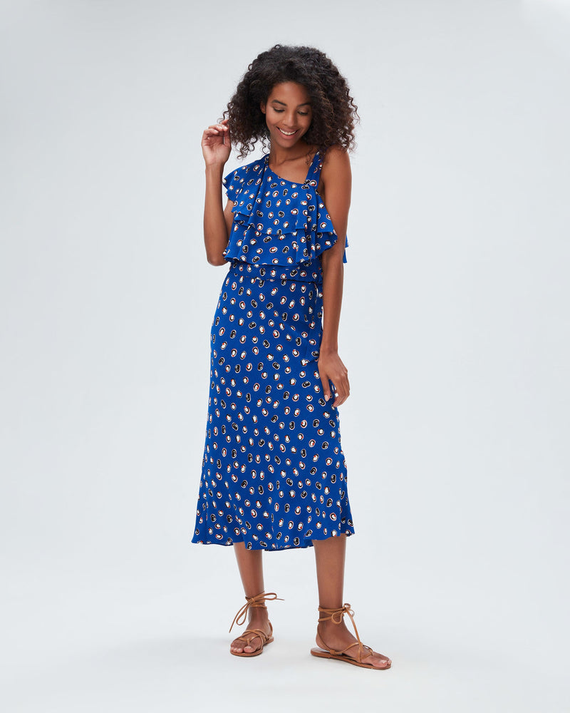 dvf chase top in paint dots deep indigo
