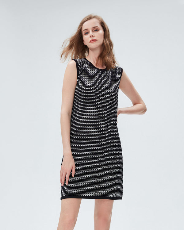 dvf simon dress in tweed knit black