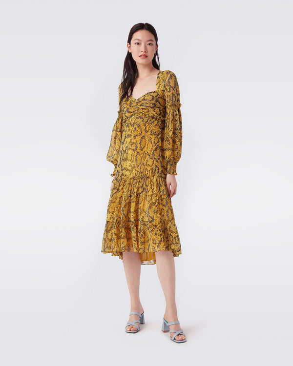 Travis Chiffon Midi Dress In Early Light Leopard Fish