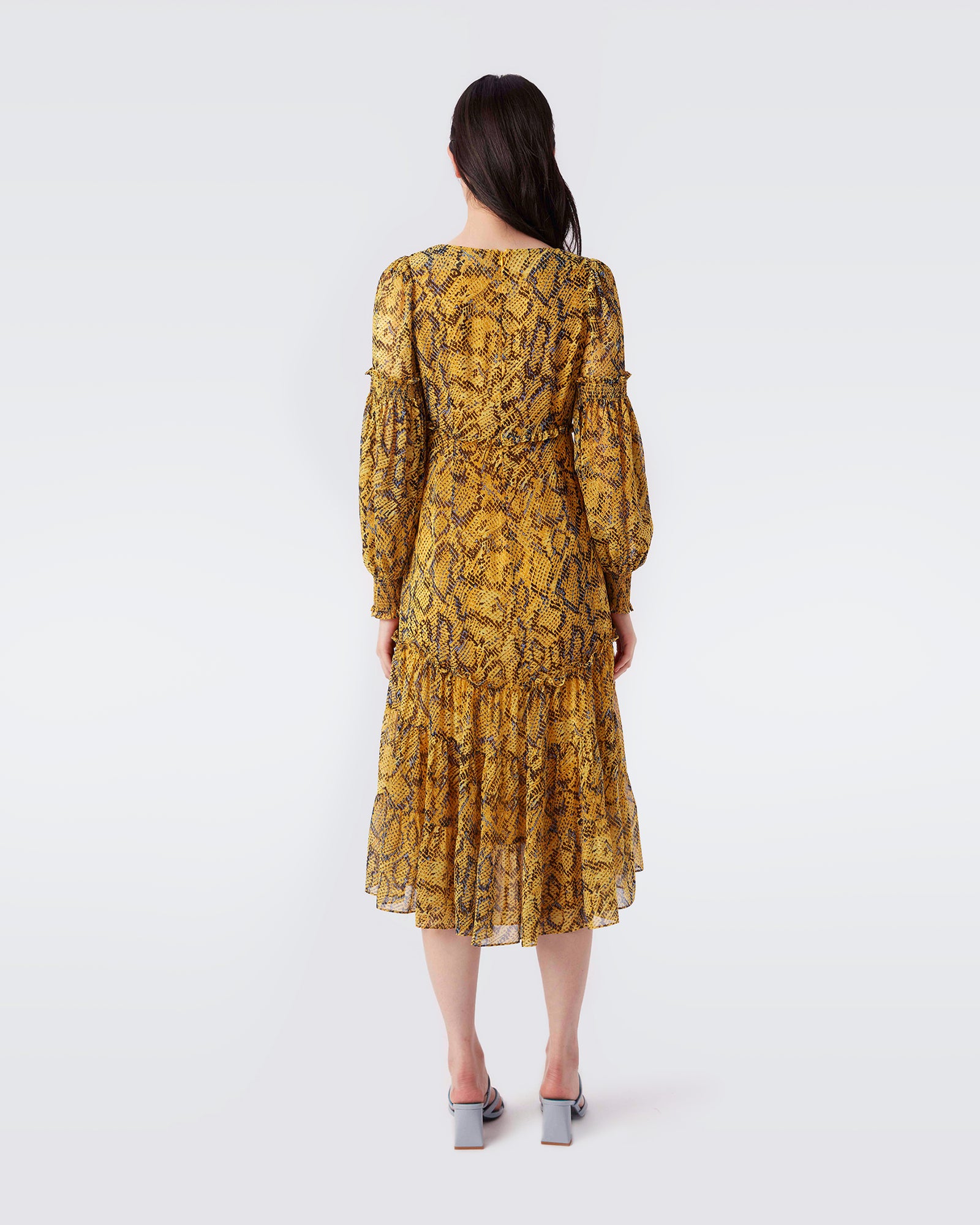 Travis Chiffon Midi Dress In Early Light Leopard Fish