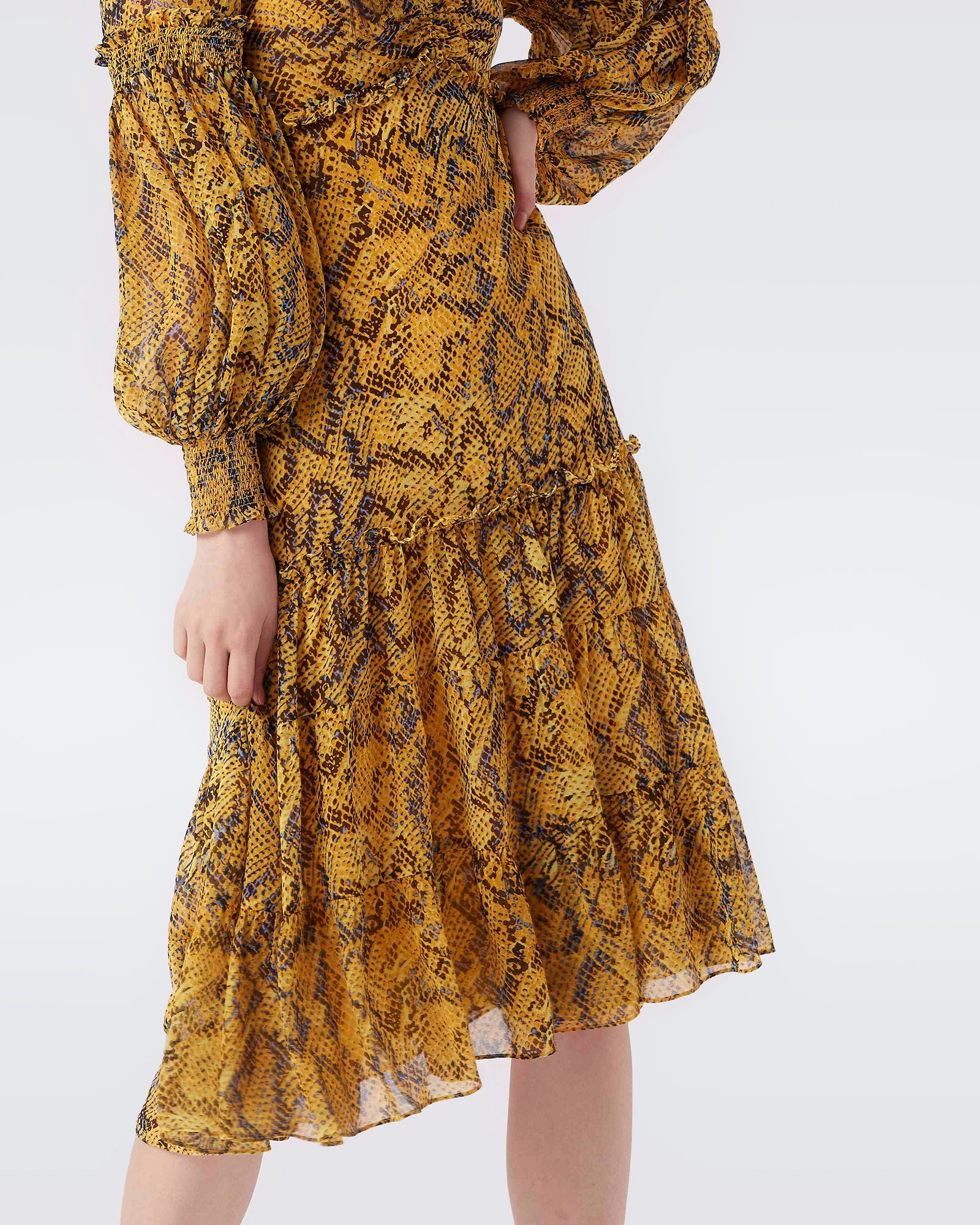 Travis Chiffon Midi Dress In Early Light Leopard Fish