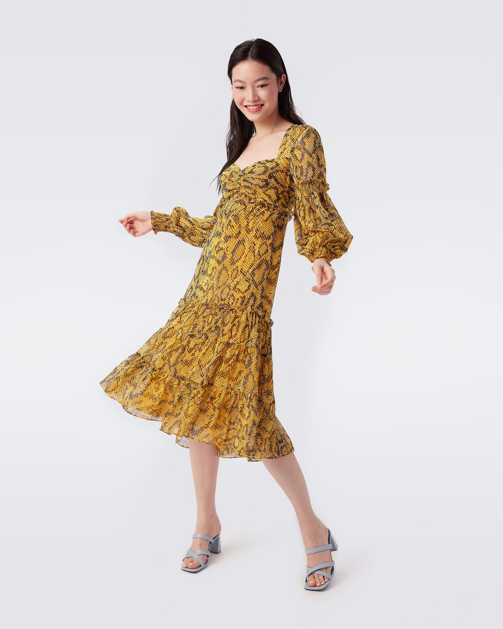 Travis Chiffon Midi Dress In Early Light Leopard Fish