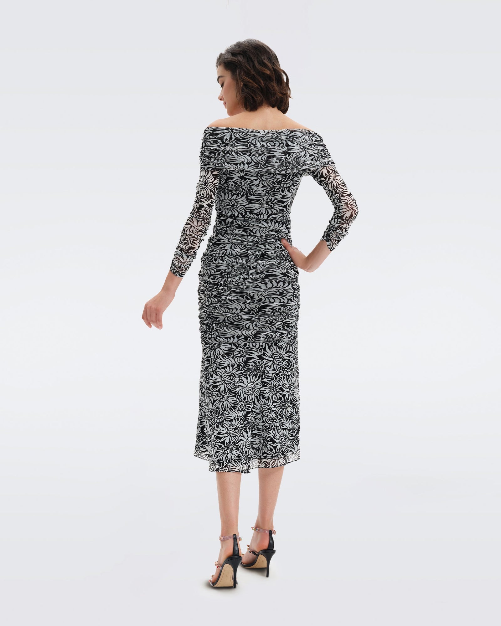 DVF Ganesa Midi Mesh Dress in Anemone Ivory