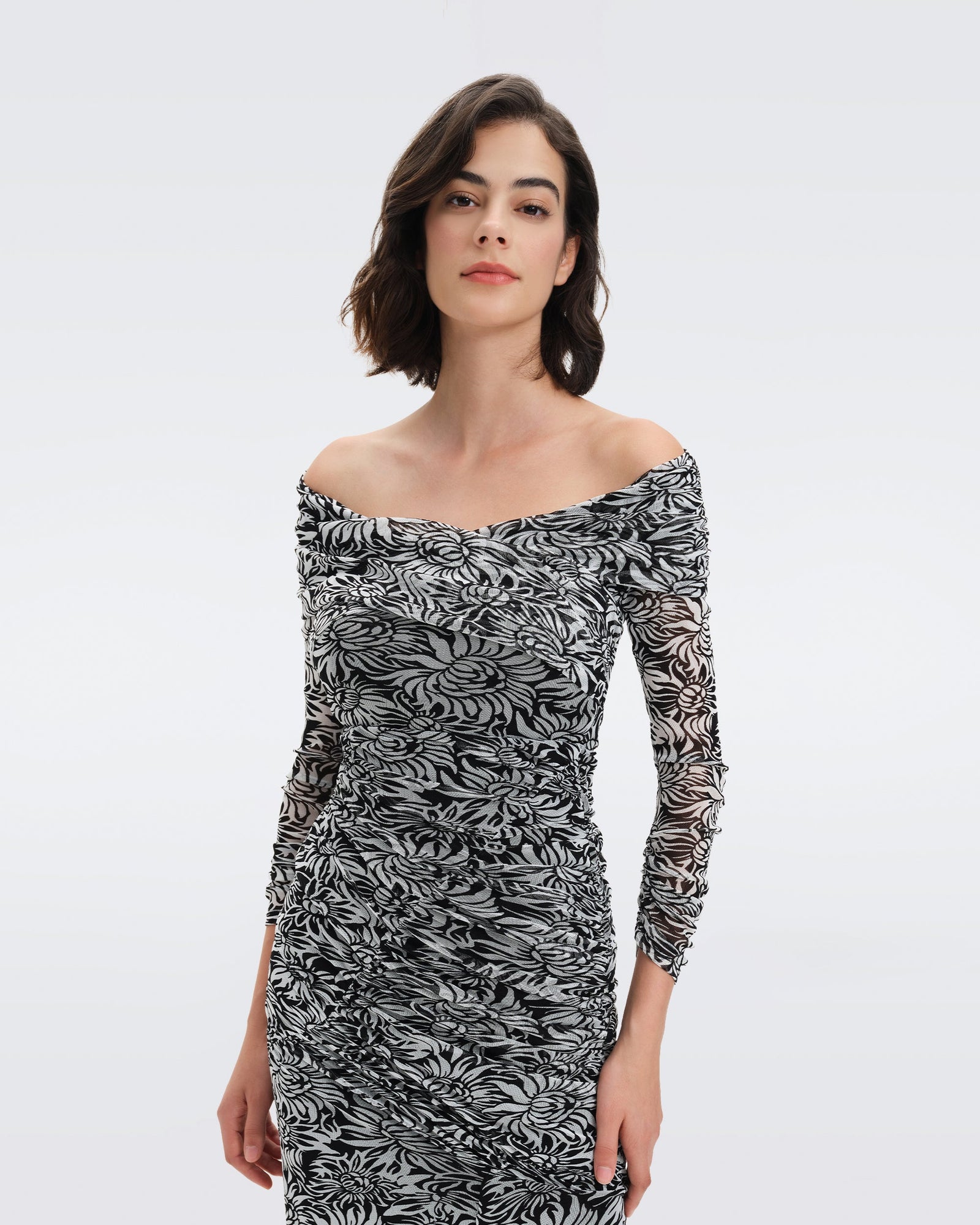 DVF Ganesa Midi Mesh Dress in Anemone Ivory