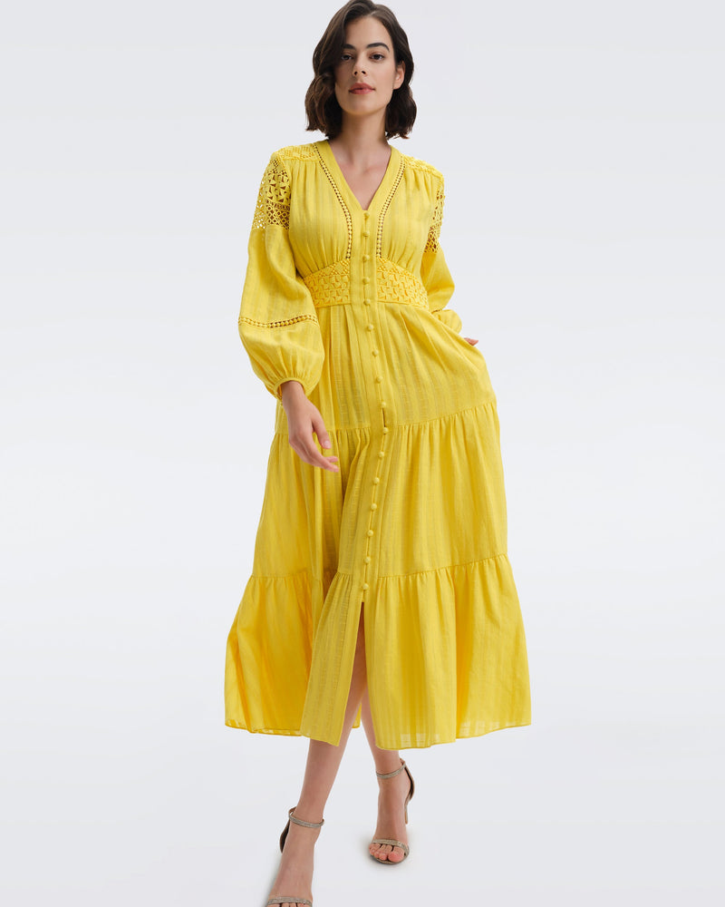 DVF gigi cotton maxi dress in yoke yellow