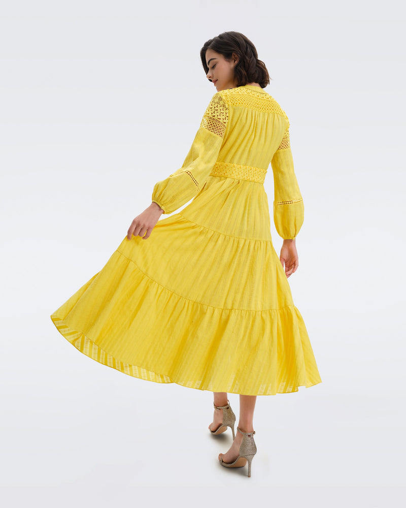 DVF gigi cotton maxi dress in yoke yellow