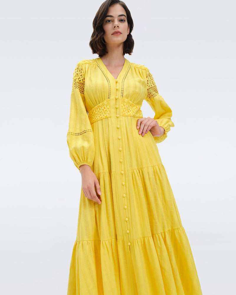 DVF gigi cotton maxi dress in yoke yellow