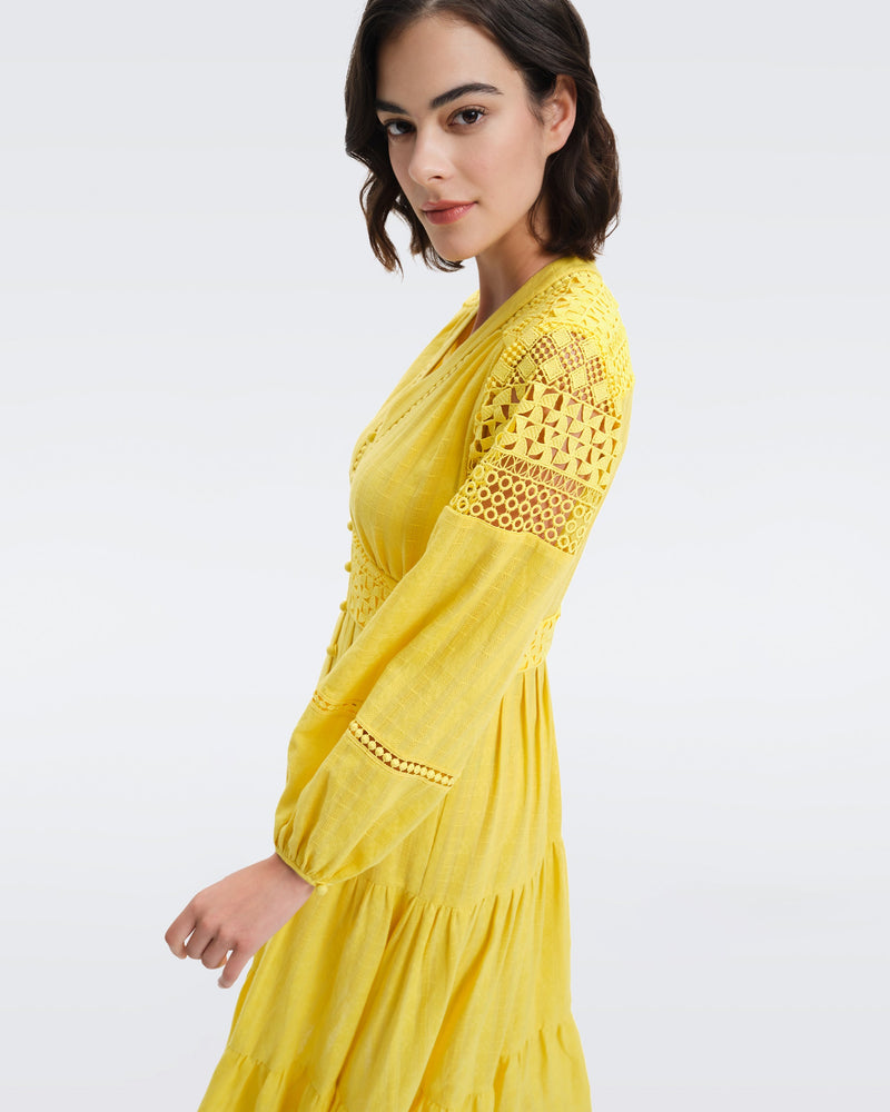 DVF gigi cotton maxi dress in yoke yellow