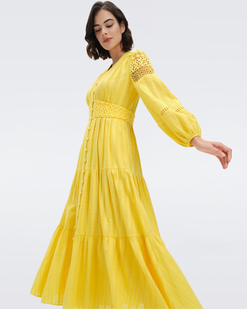 DVF gigi cotton maxi dress in yoke yellow