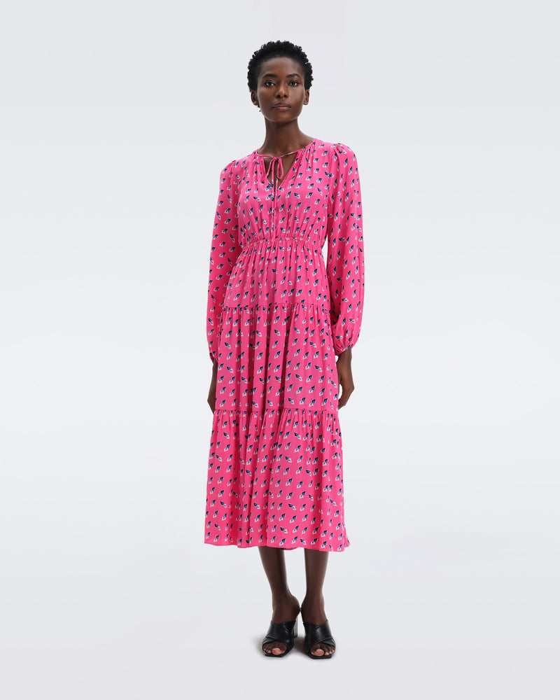 DVF dominique crepe maxi dress in twisted geo signature pink